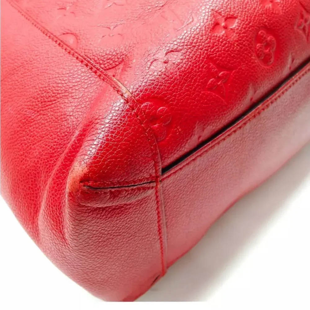 Auth Louis Vuitton Cherry Red Empreinte Monogram Leather PM Bagatelle Hobo Bag